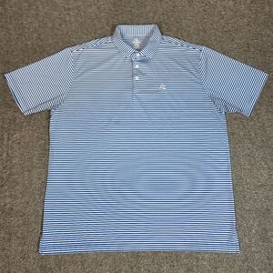 Rhoback Birdie Stripe Performance Golf Polo Shirt Mens XXL Blue White Stretch